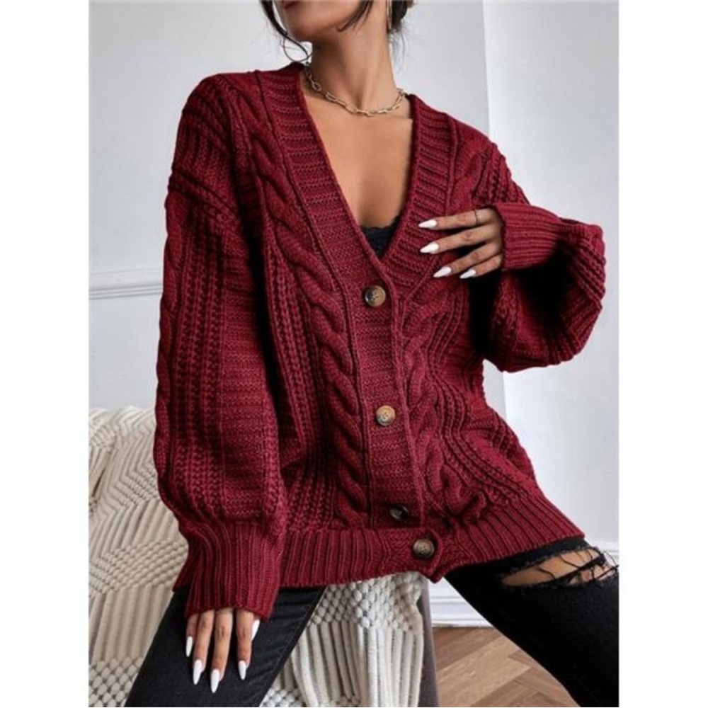 NWT Cable Knit Button Up Cardigan Maroon size L